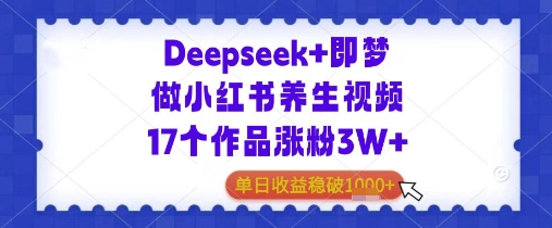 Deepseek+即梦做小红书养生视频17个作品涨粉3W+单日收益几张-星光网创