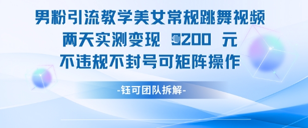 男粉引流教学美女常规跳舞视频两天实测变现1k+，不违规不封号可矩阵操作-星光网创