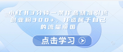 小红书3分钟一条作品精准引流创业粉300+，打造属于自己的流量帝国-星光网创