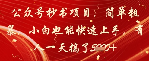 公众号抄书项目，简单粗暴，小白也能快速上手，有人一天搞了1k+-星光网创