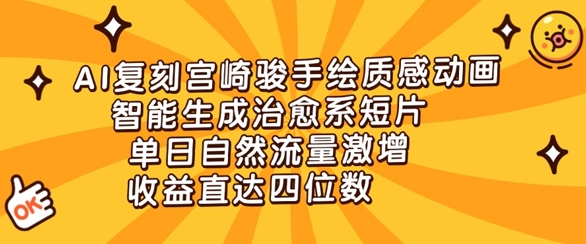 AI复刻宫崎骏手绘质感动画，智能生成治愈系短片，单日自然流量激增，收益直达四位数-星光网创