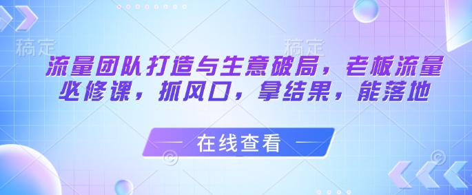 流量团队打造与生意破局，老板流量必修课，抓风口，拿结果，能落地-星光网创
