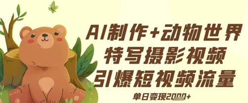 AI制作动物世界特写摄影视频+引爆短视频流量+单日变现多张-星光网创