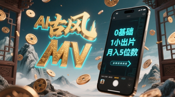 AI一键生成古风音乐MV，0剪辑基础1小时出片，多种变现渠道，一部手机月入5位数-星光网创