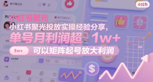 小红书聚光投放实操经验分享，单号月利润超1w+，可以矩阵起号放大利润-星光网创