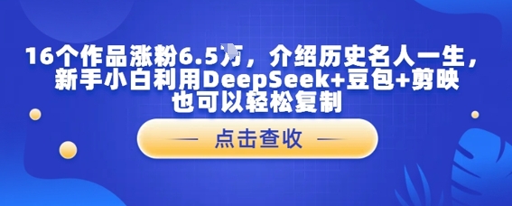 16个作品涨粉6.5W，介绍历史名人一生，新手小白利用DeepSeek+豆包+剪映也可以轻松复制-星光网创