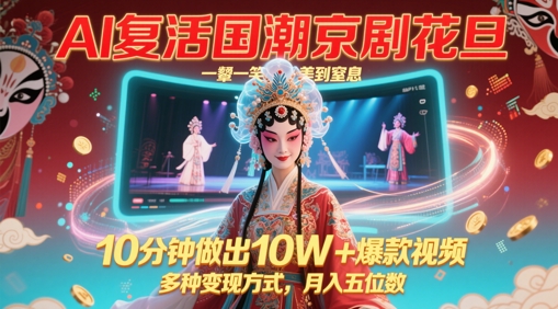 AI复活国潮京剧花旦，一颦一笑美到窒息，10分钟做出10W+爆款视频，多种变现方式，月入五位数-星光网创