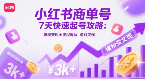 小红书商单号7天快速起号攻略：爆粉变现全流程拆解，单月变现3k+-星光网创